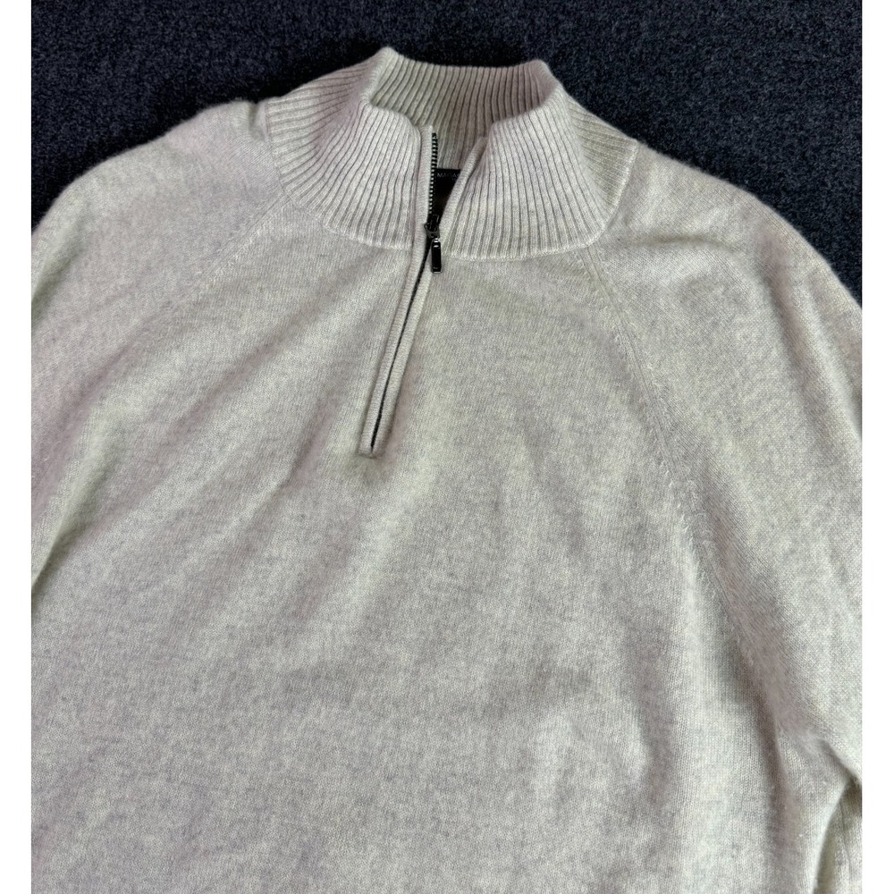 MAGASCHONI 100% Mens XL Cashmere 1/4 Quarter Zip Pullover Sweater Cream Beige